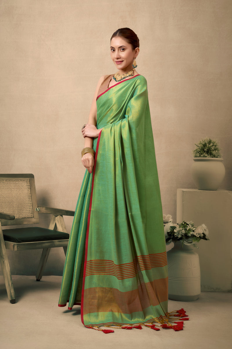 Pure Tissue Silk Saree with Contrast Weave Pallu & Border