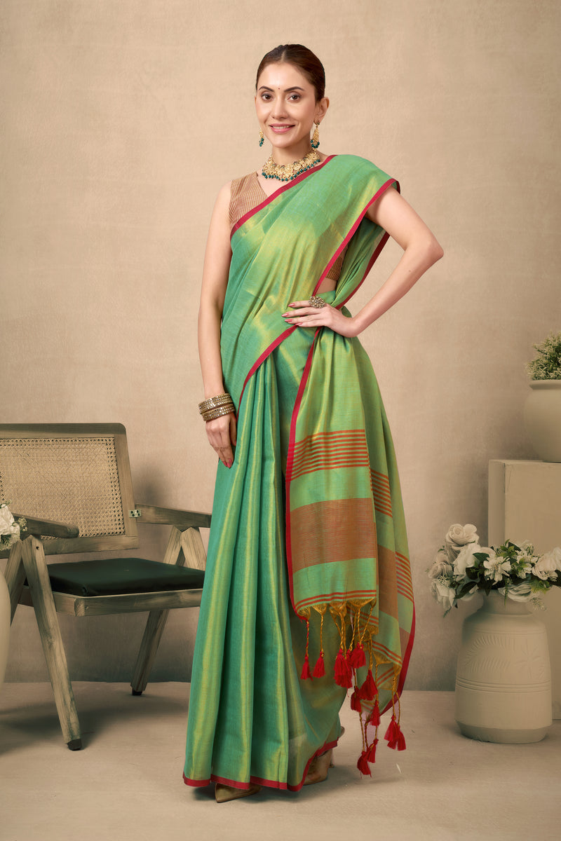 Pure Tissue Silk Saree with Contrast Weave Pallu & Border