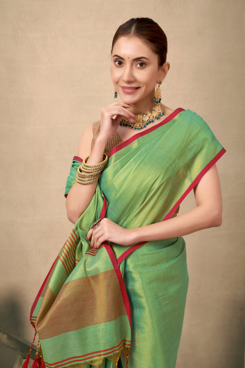 Pure Tissue Silk Saree with Contrast Weave Pallu & Border