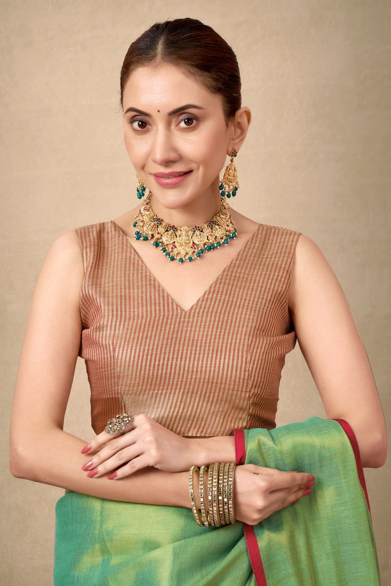 Pure Tissue Silk Saree with Contrast Weave Pallu & Border