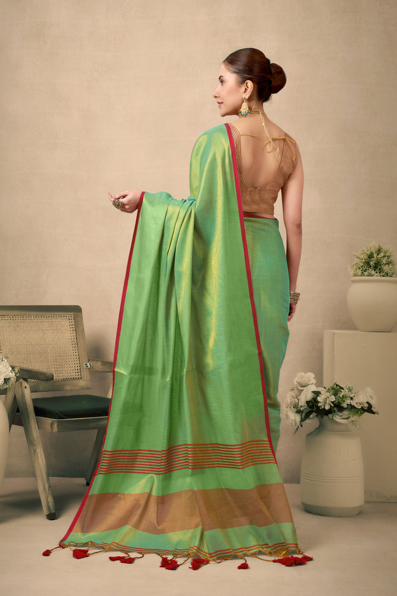Pure Tissue Silk Saree with Contrast Weave Pallu & Border