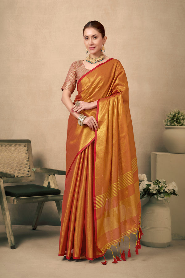 Pure Tissue Silk Saree with Contrast Weave Pallu & Border