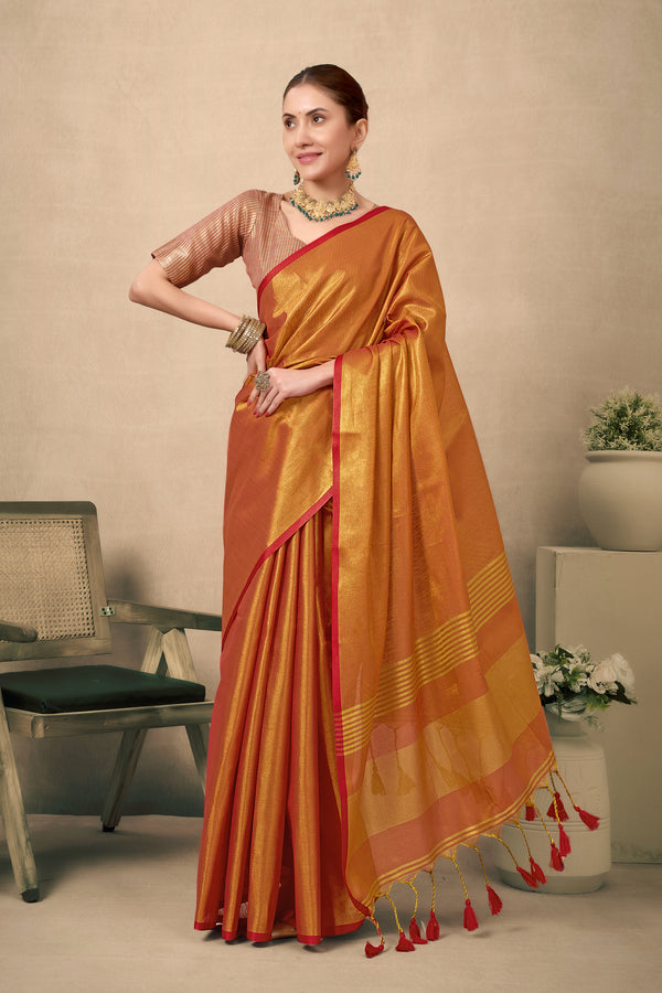 Pure Tissue Silk Saree with Contrast Weave Pallu & Border