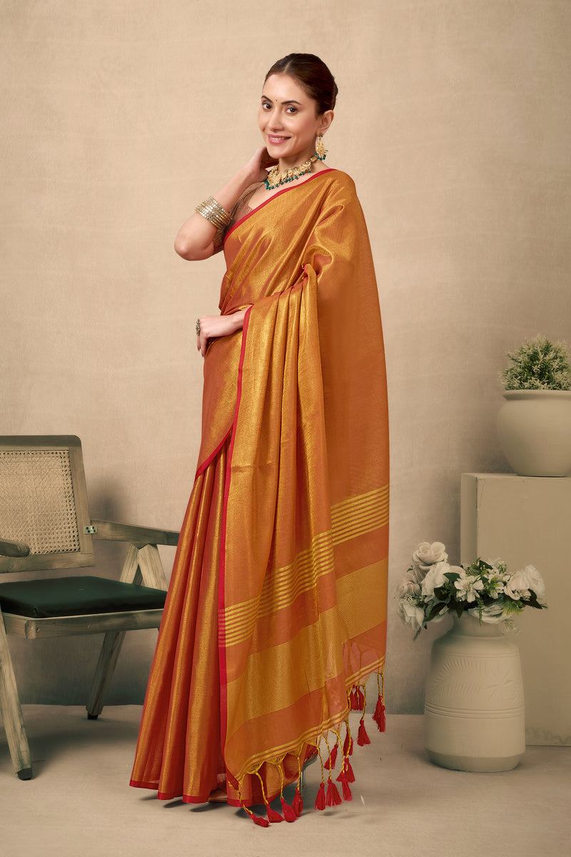 Pure Tissue Silk Saree with Contrast Weave Pallu & Border