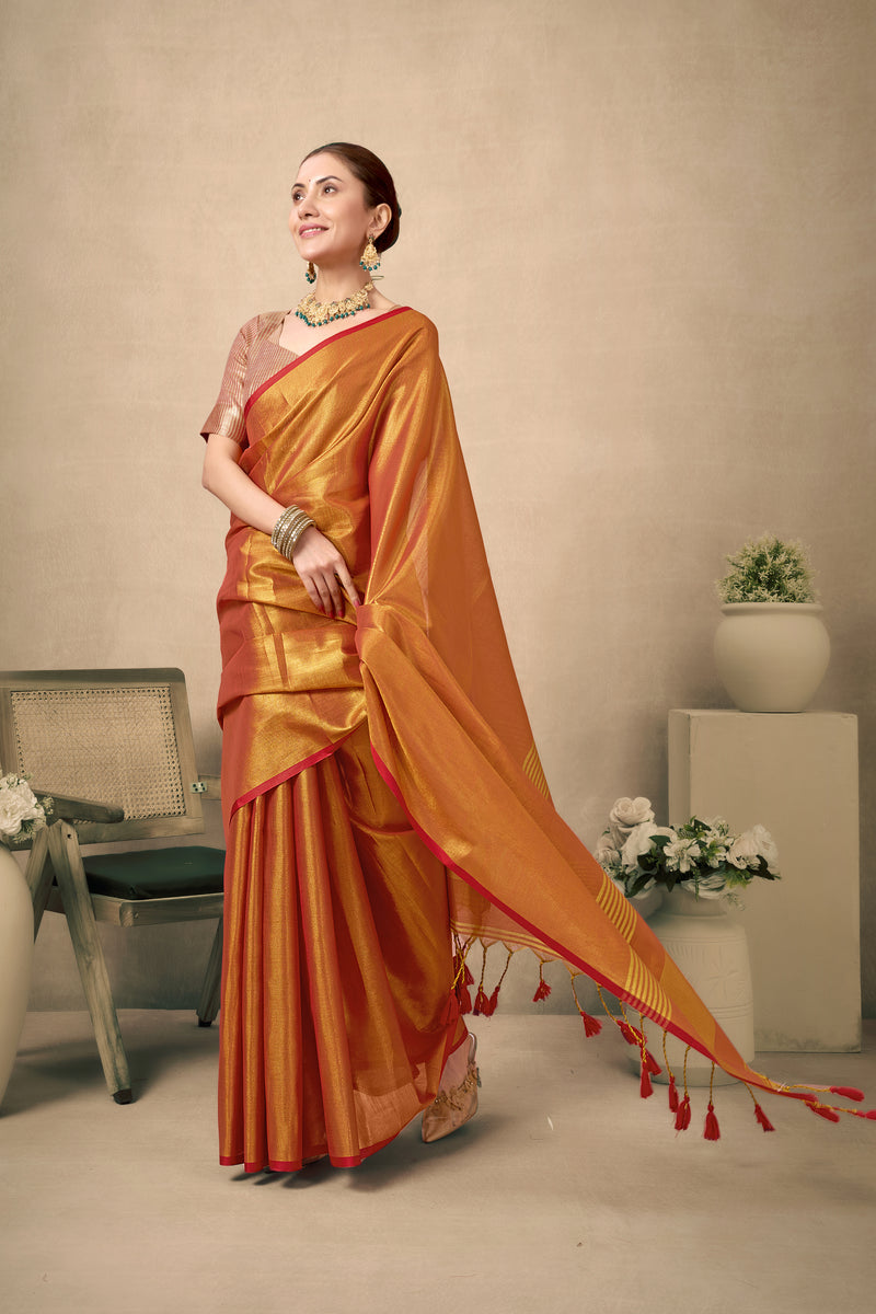 Pure Tissue Silk Saree with Contrast Weave Pallu & Border