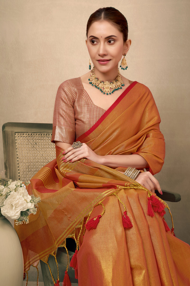 Pure Tissue Silk Saree with Contrast Weave Pallu & Border