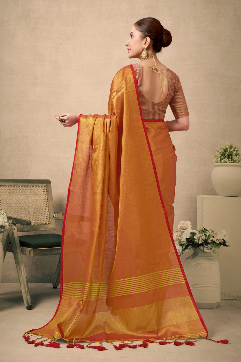 Pure Tissue Silk Saree with Contrast Weave Pallu & Border
