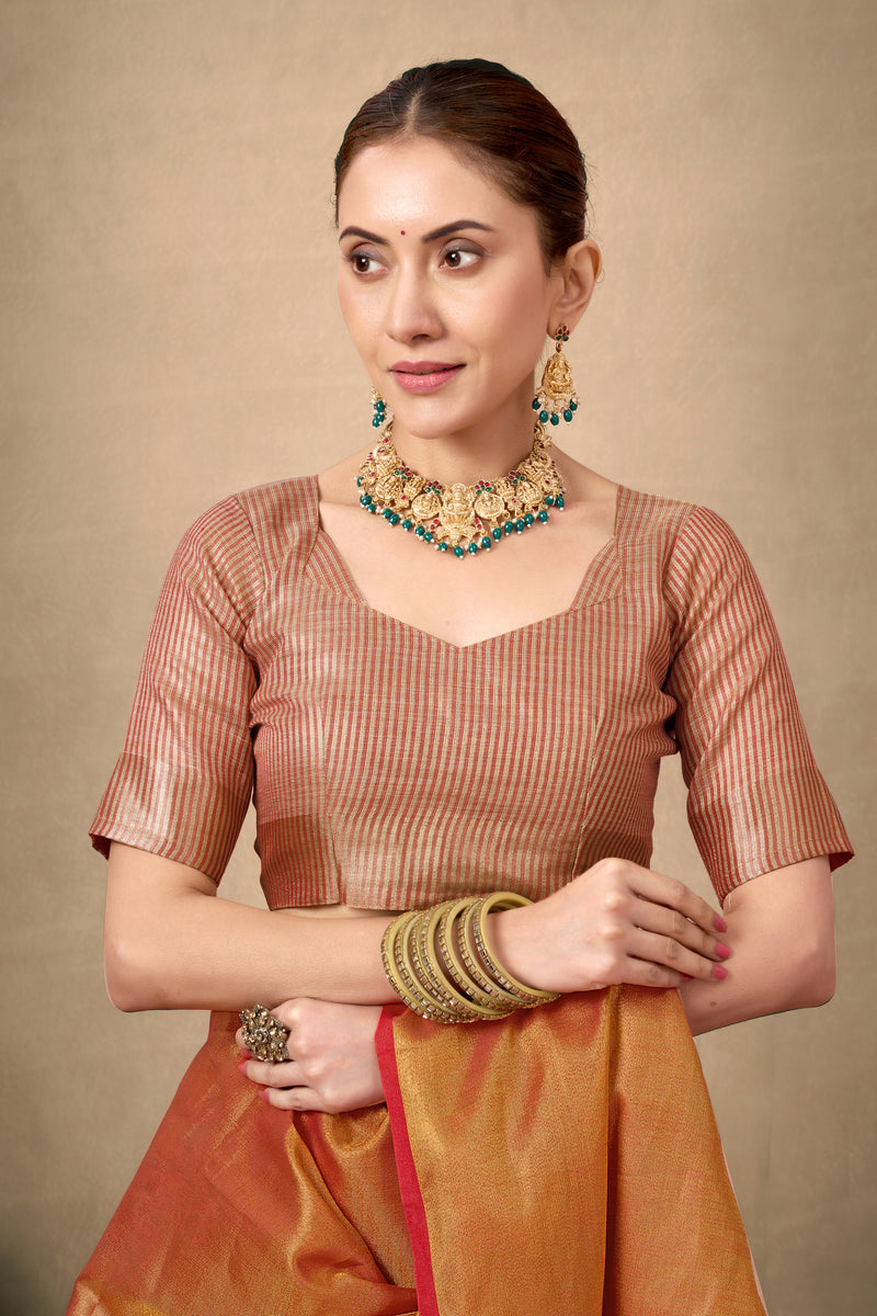 Pure Tissue Silk Saree with Contrast Weave Pallu & Border