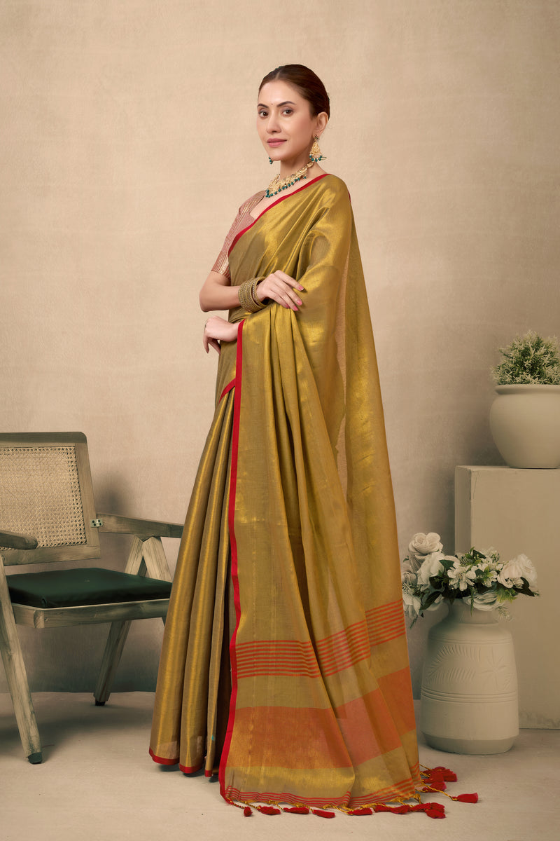 Pure Tissue Silk Saree with Contrast Weave Pallu & Border