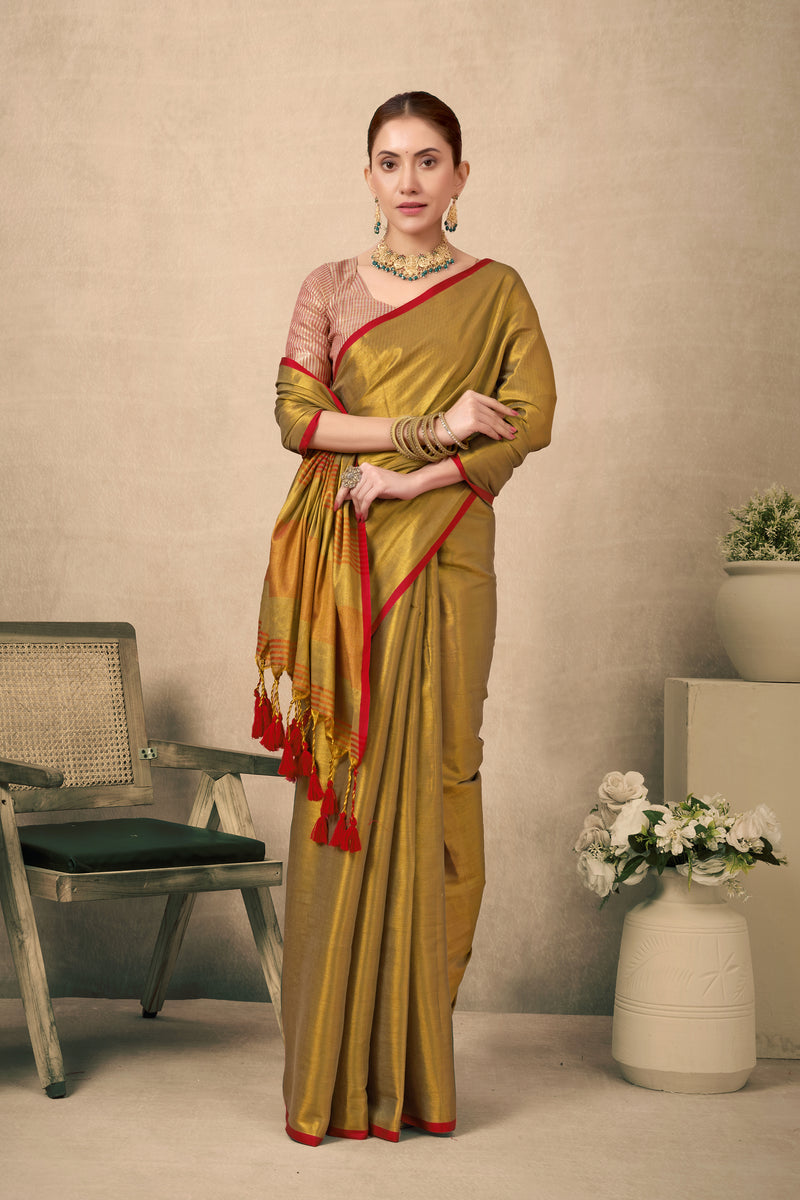 Pure Tissue Silk Saree with Contrast Weave Pallu & Border
