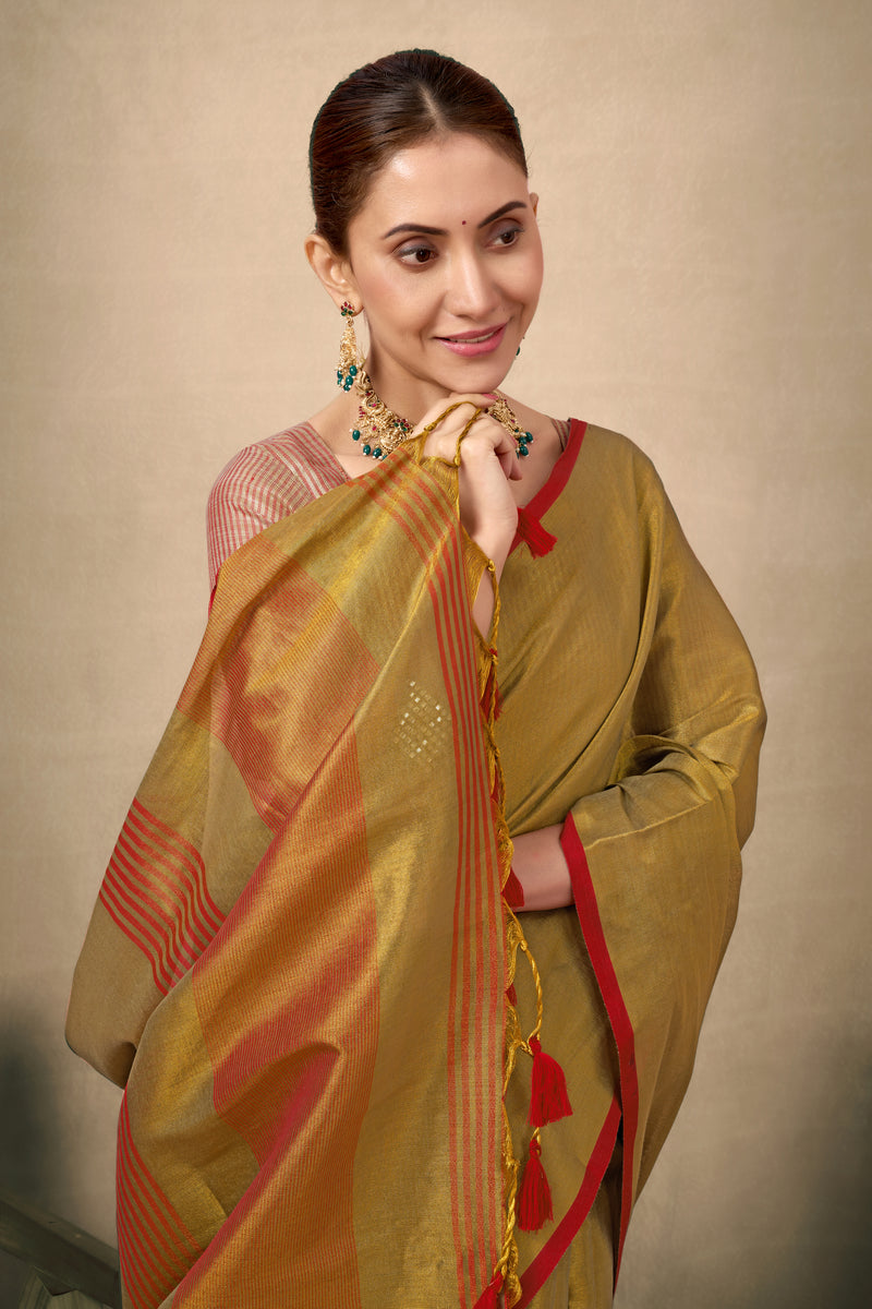 Pure Tissue Silk Saree with Contrast Weave Pallu & Border