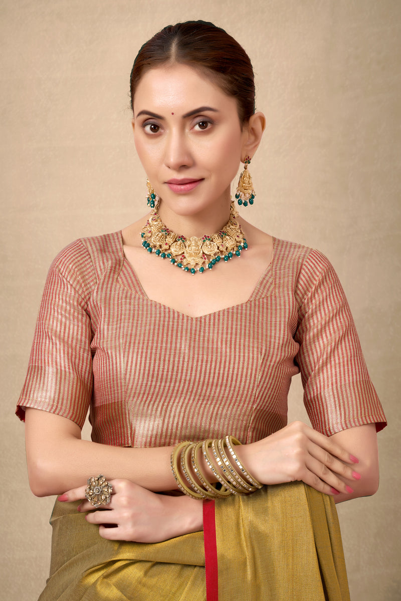 Pure Tissue Silk Saree with Contrast Weave Pallu & Border