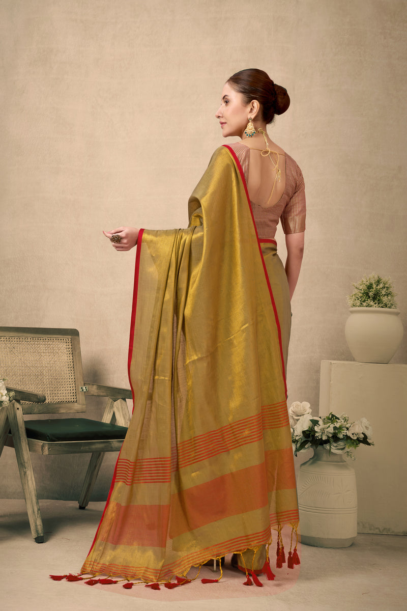 Pure Tissue Silk Saree with Contrast Weave Pallu & Border