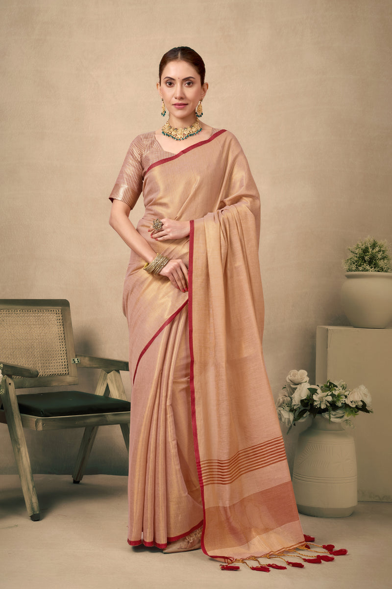 Pure Tissue Silk Saree with Contrast Weave Pallu & Border