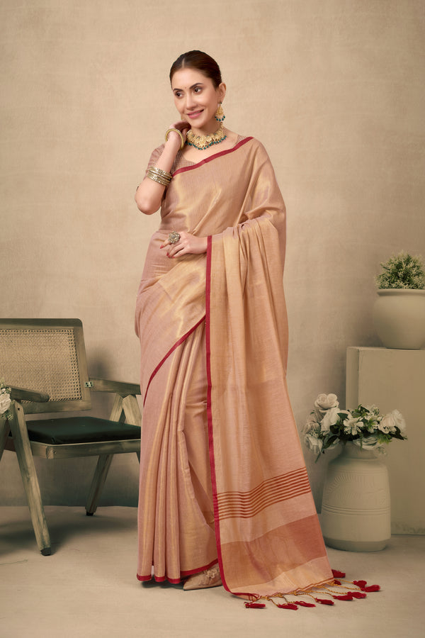 Pure Tissue Silk Saree with Contrast Weave Pallu & Border