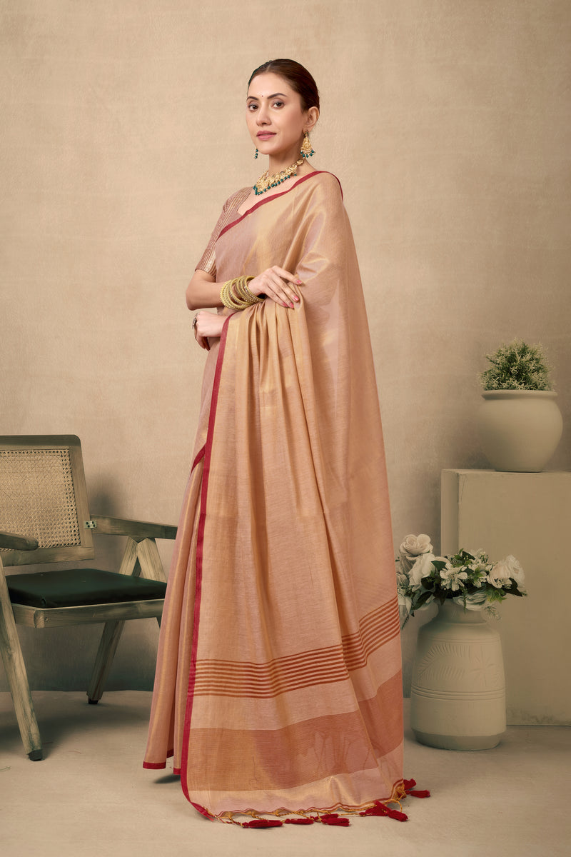 Pure Tissue Silk Saree with Contrast Weave Pallu & Border