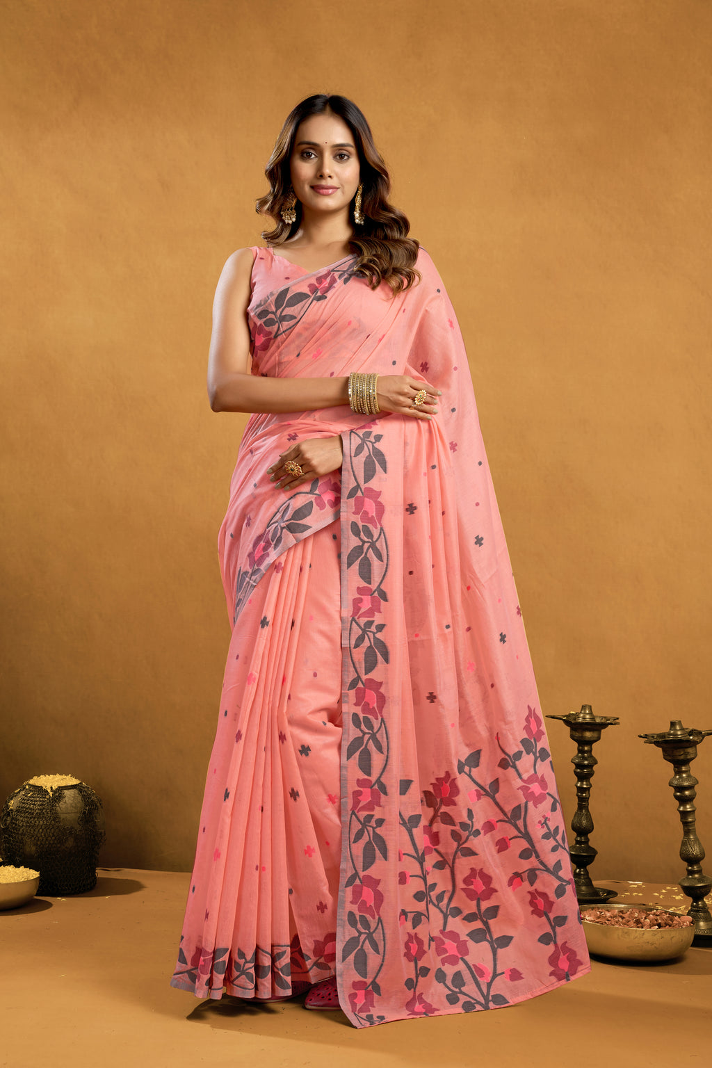 Pure Cotton Spun Floral Jamdani Saree