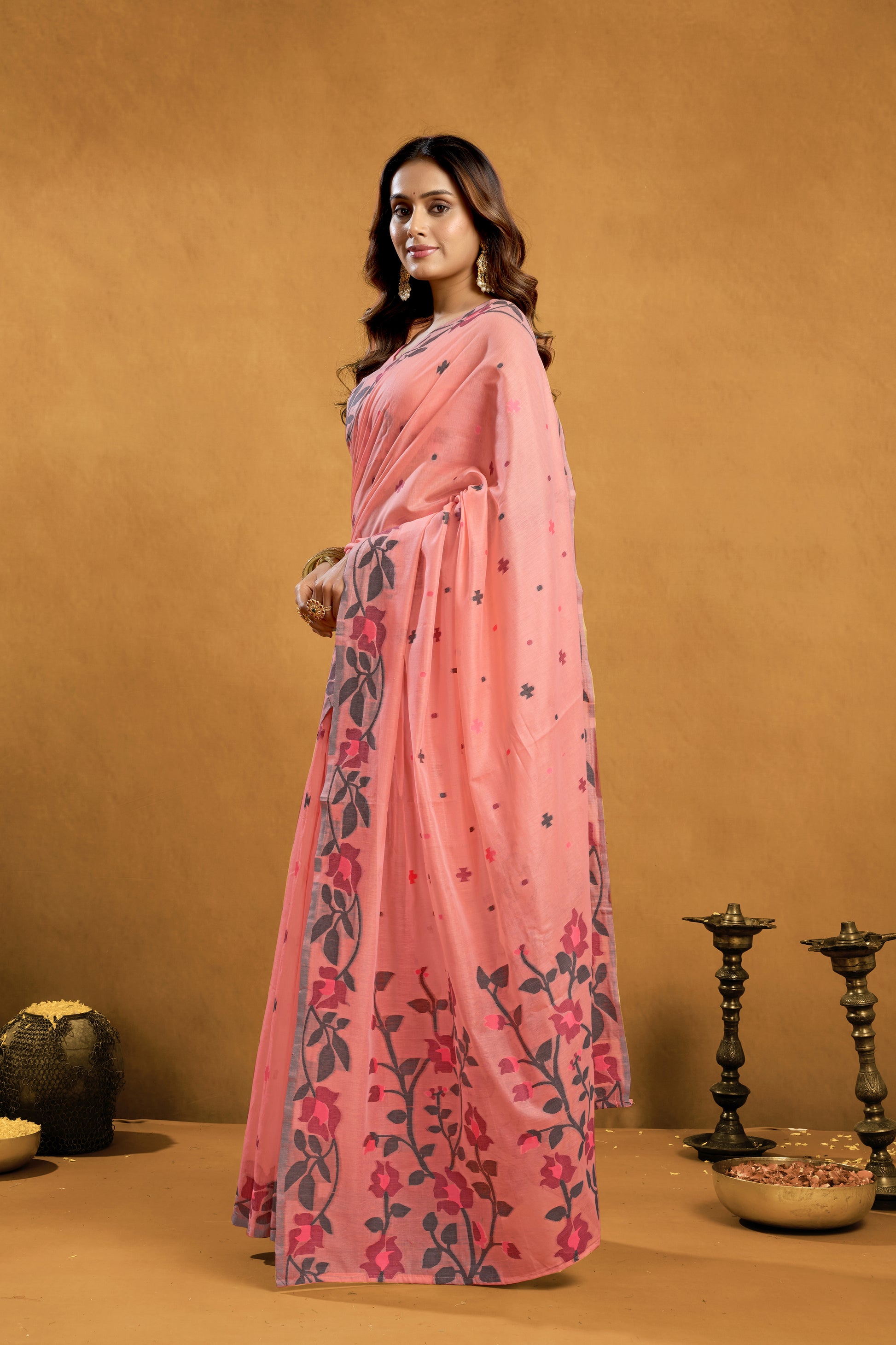 Pure Cotton Spun Floral Jamdani Saree