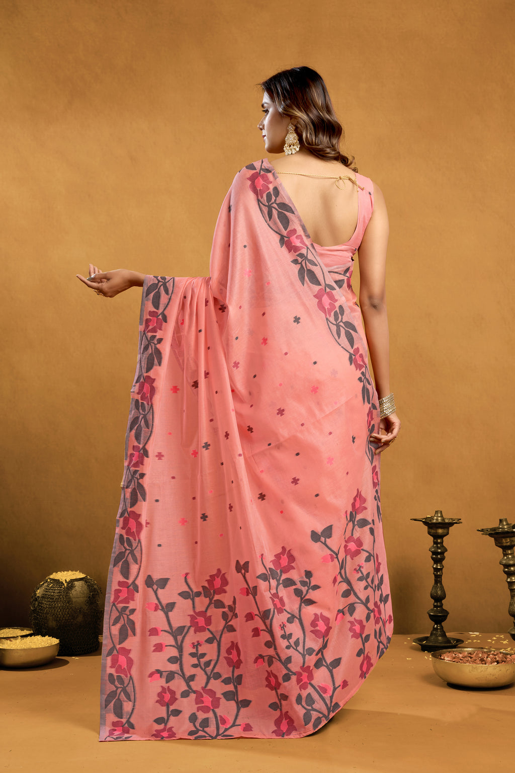 Pure Cotton Spun Floral Jamdani Saree
