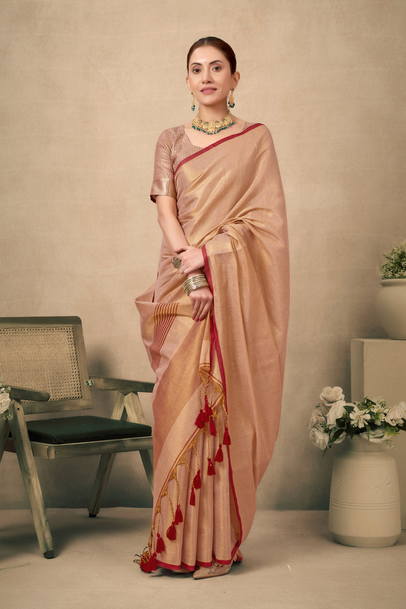 Pure Tissue Silk Saree with Contrast Weave Pallu & Border