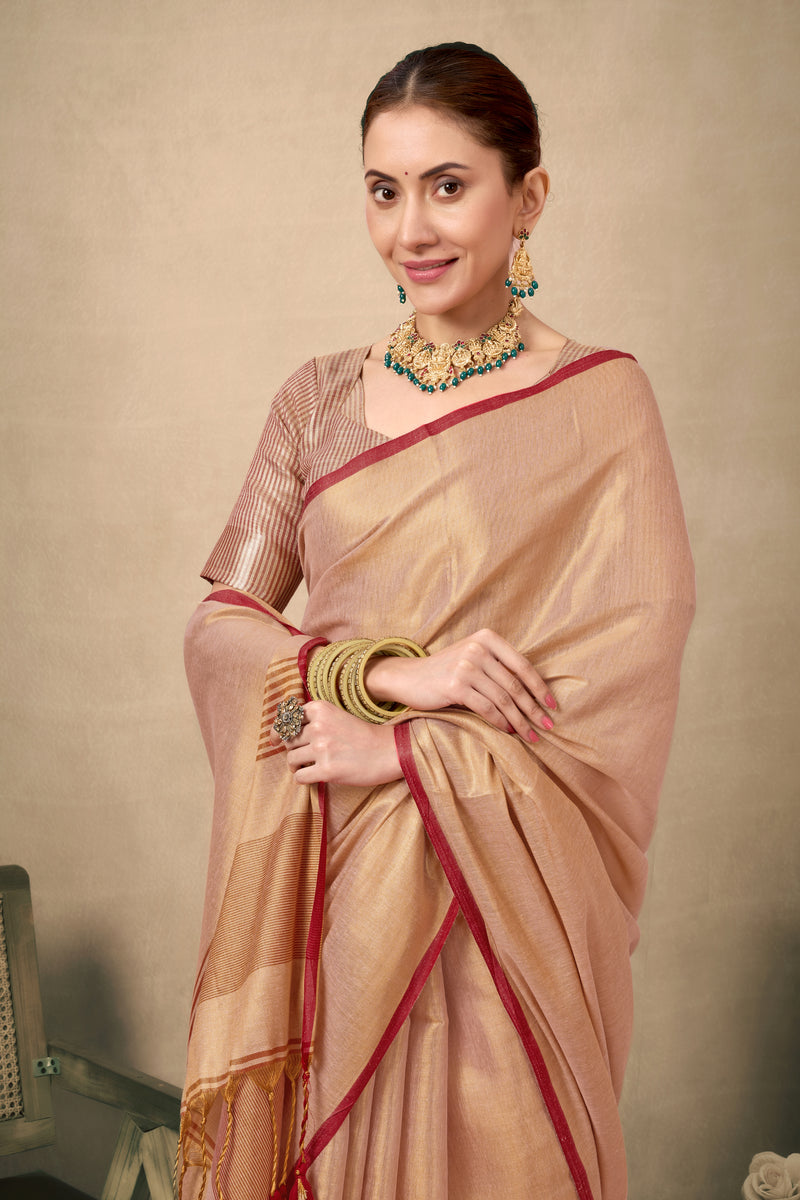 Pure Tissue Silk Saree with Contrast Weave Pallu & Border