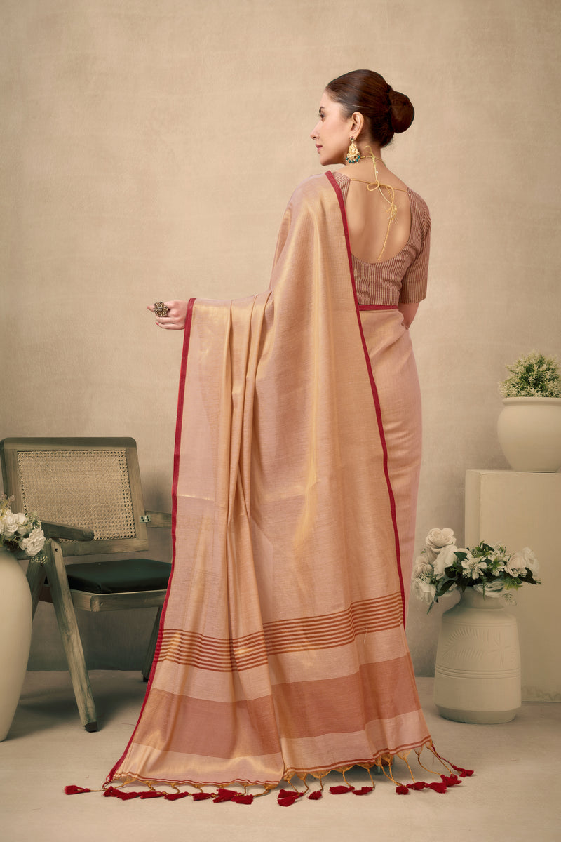 Pure Tissue Silk Saree with Contrast Weave Pallu & Border