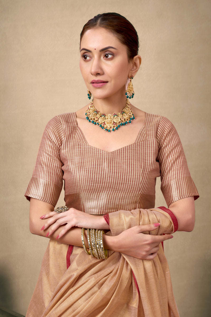 Pure Tissue Silk Saree with Contrast Weave Pallu & Border