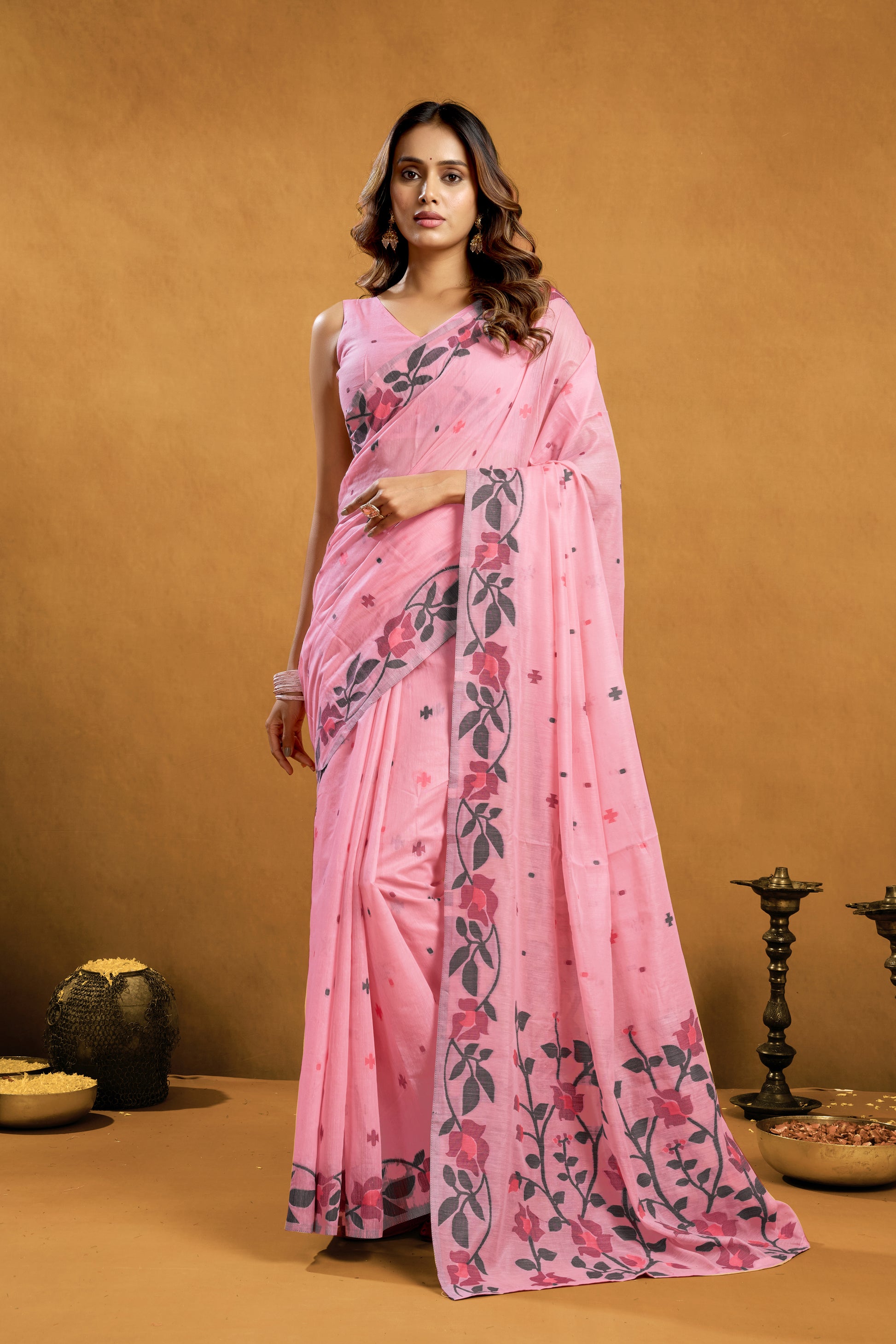 Pure Cotton Spun Floral Jamdani Saree