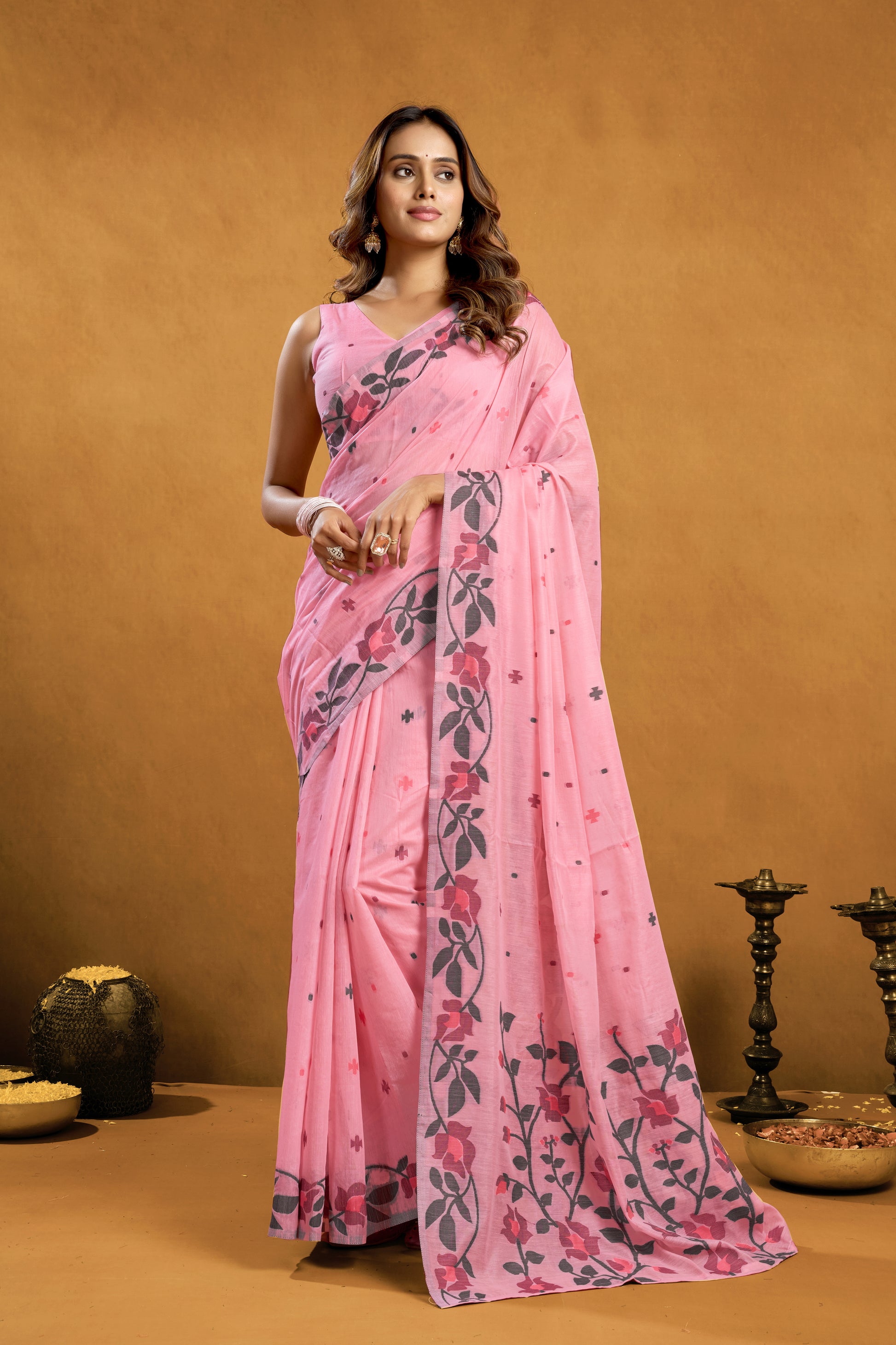 Pure Cotton Spun Floral Jamdani Saree