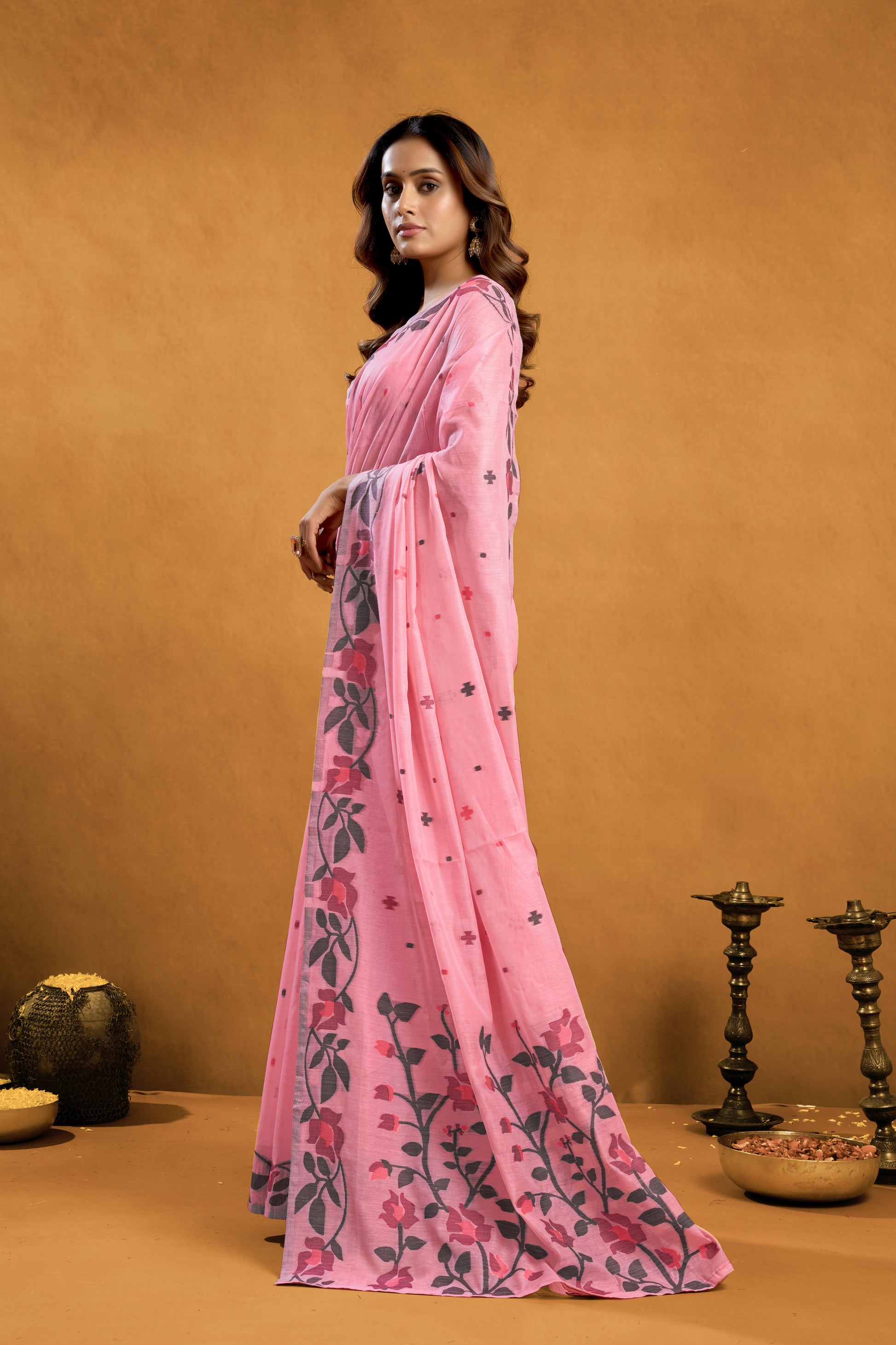 Pure Cotton Spun Floral Jamdani Saree