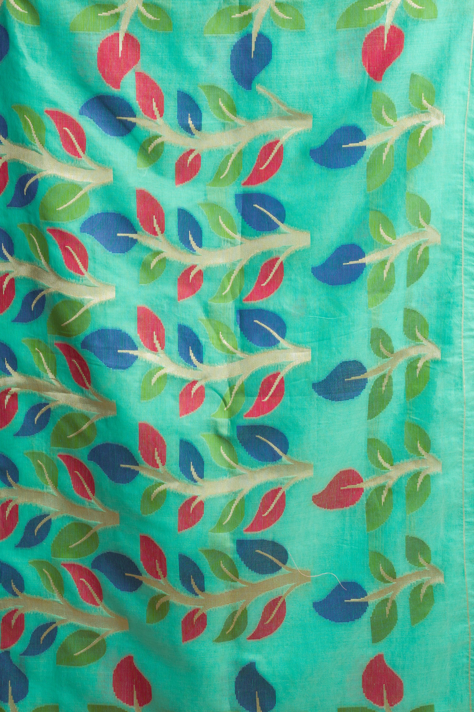 Pure Cotton Spun Floral Jamdani Weave Saree