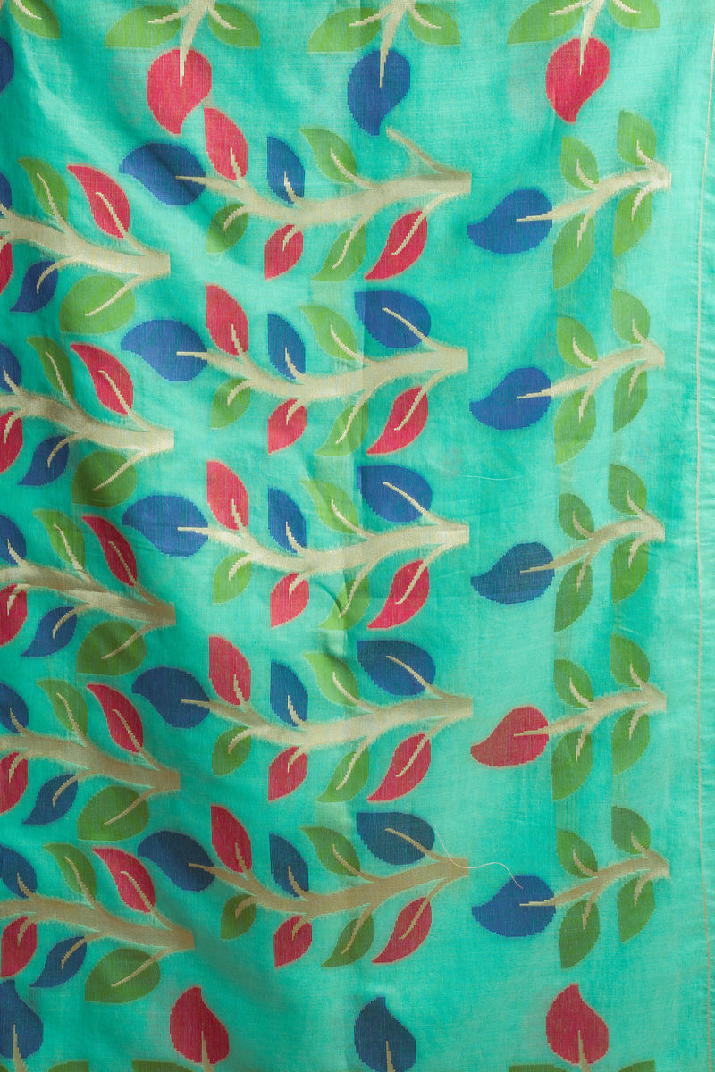 Pure Cotton Spun Floral Jamdani Weave Saree