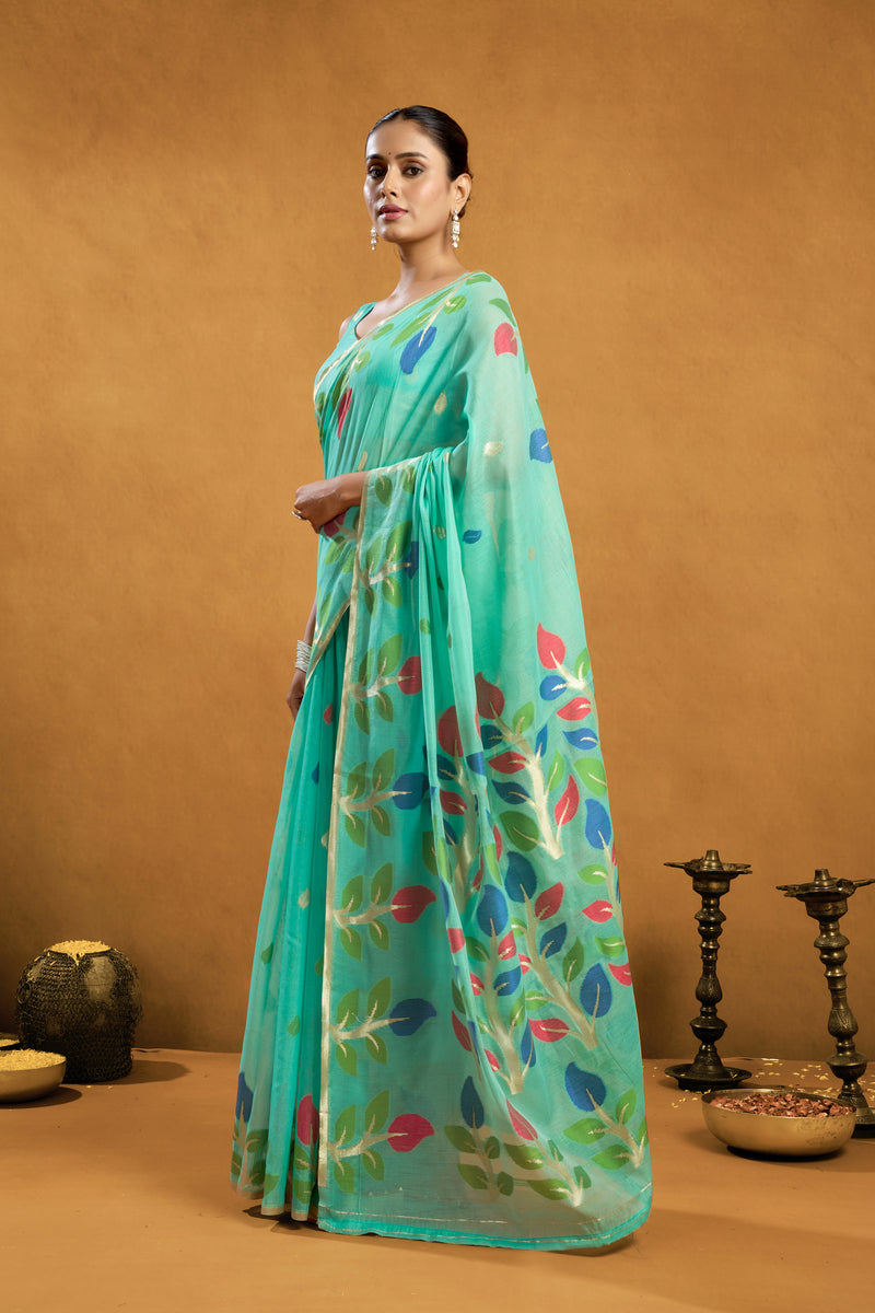 Pure Cotton Spun Floral Jamdani Weave Saree