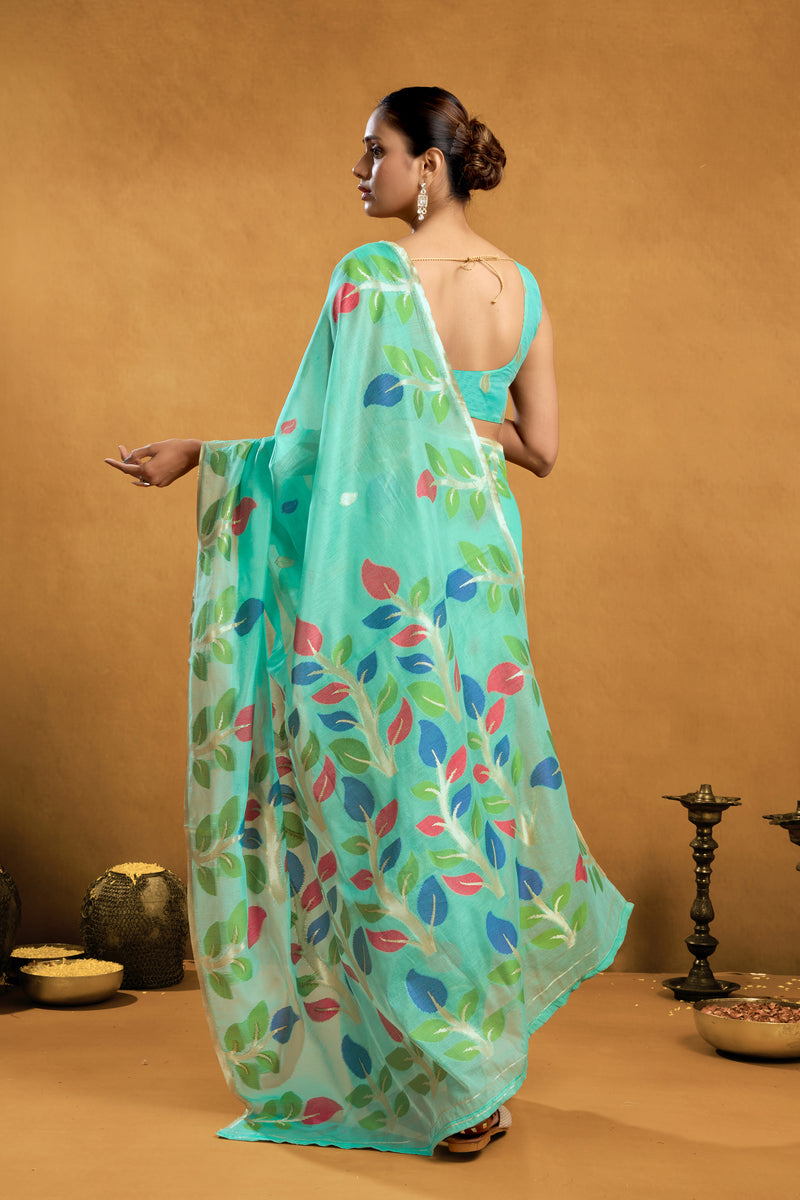 Pure Cotton Spun Floral Jamdani Weave Saree