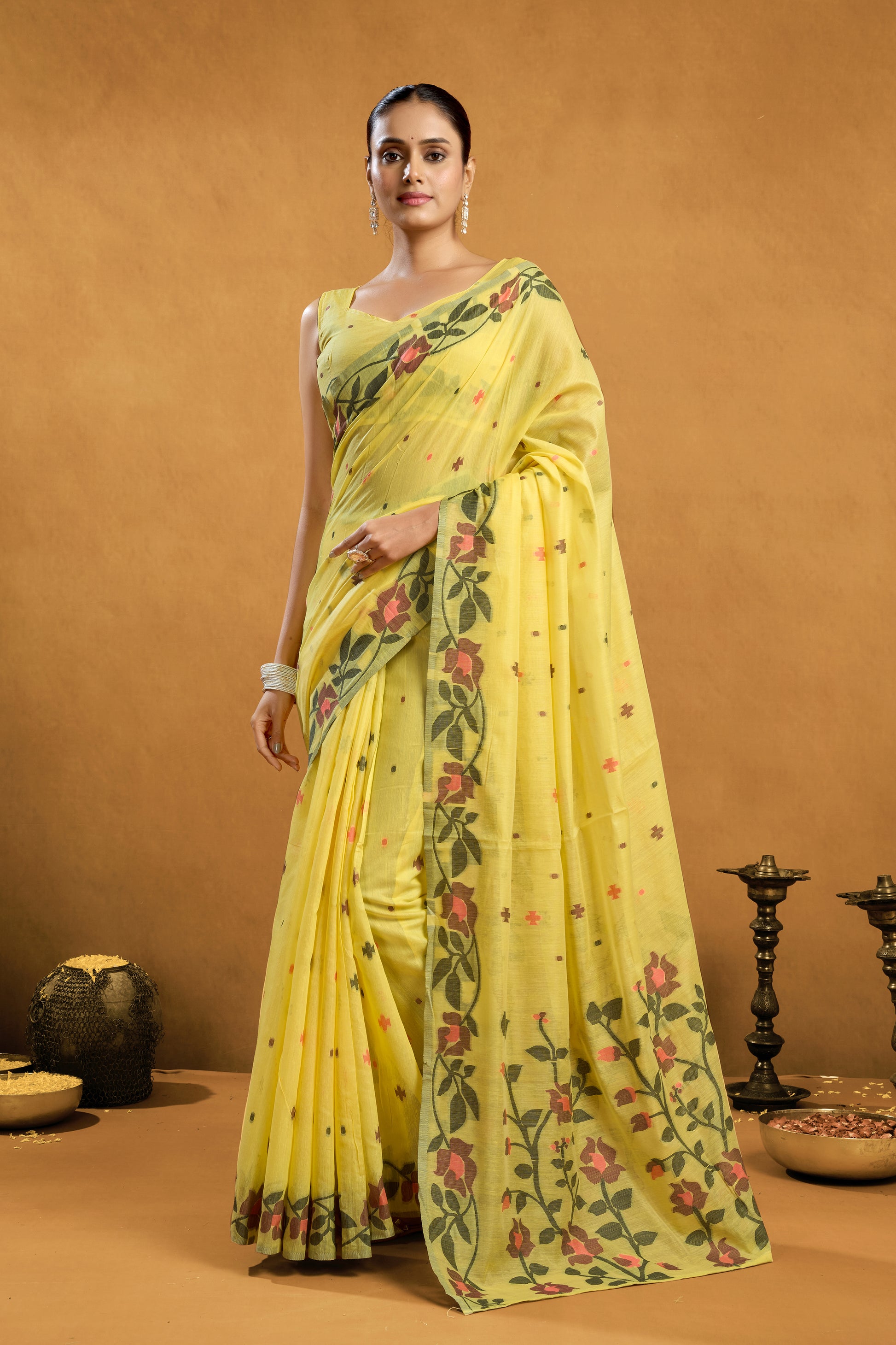 Pure Cotton Spun Floral Jamdani Saree