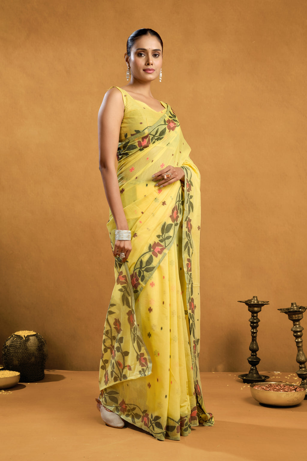 Pure Cotton Spun Floral Jamdani Saree