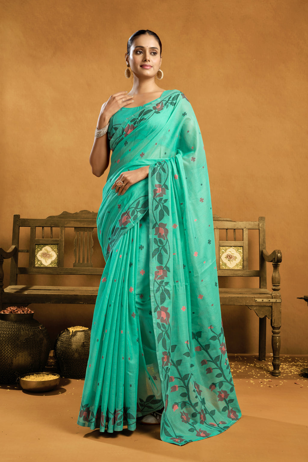 Pure Cotton Spun Floral Jamdani Saree