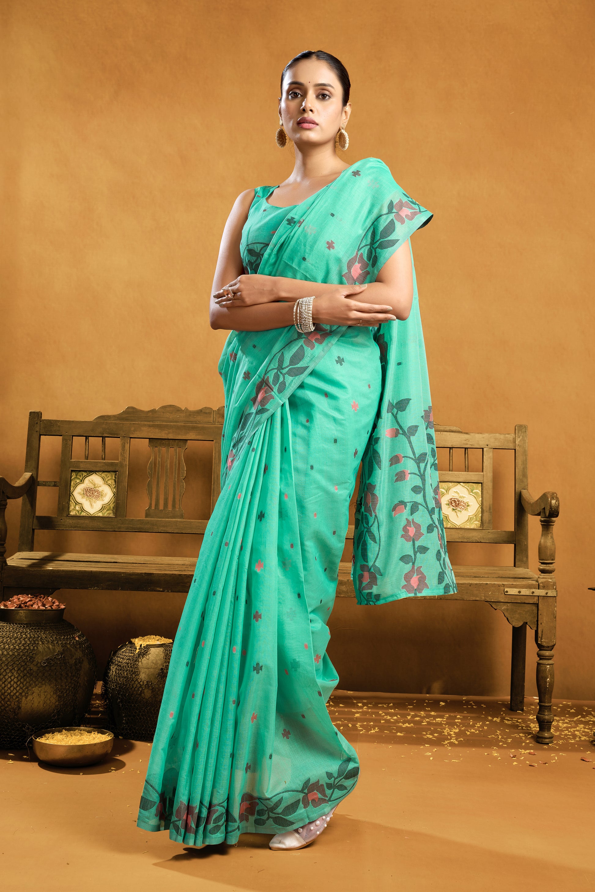 Pure Cotton Spun Floral Jamdani Saree