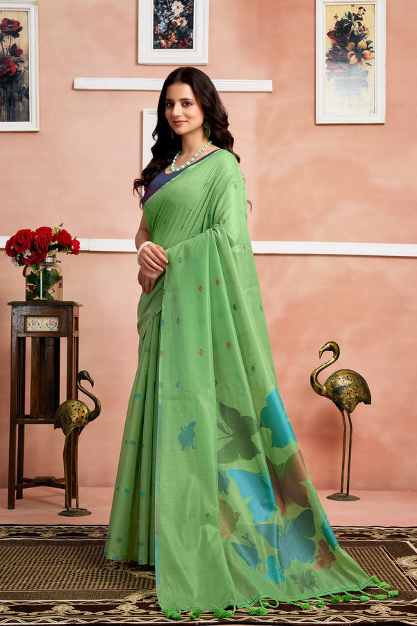 Pure Mul Cotton Handloom Saree with Butterfly Weave