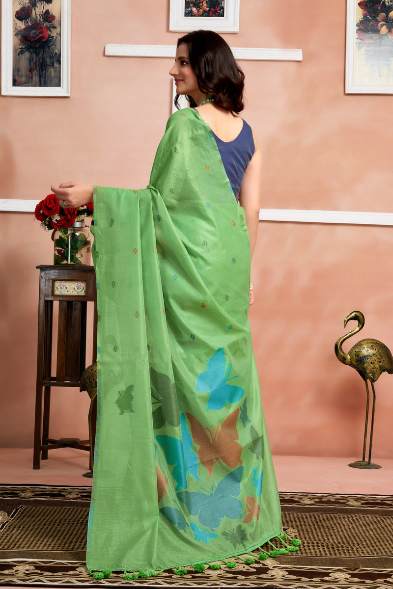 Pure Mul Cotton Handloom Saree with Butterfly Weave