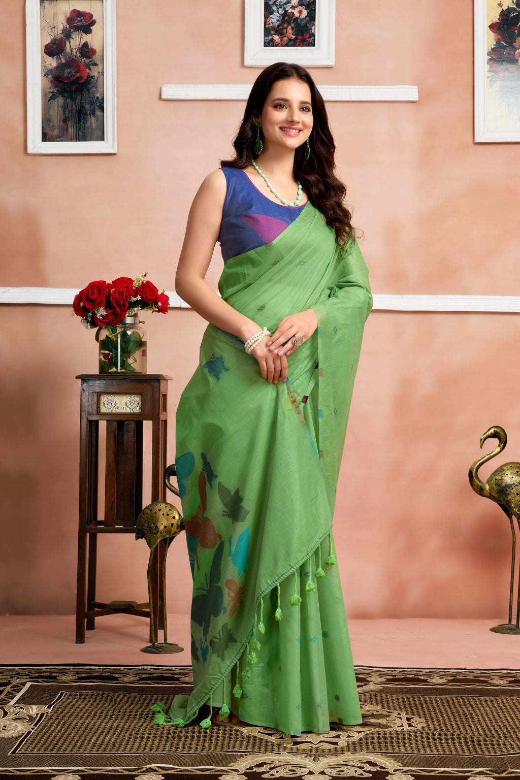 Pure Mul Cotton Handloom Saree with Butterfly Weave