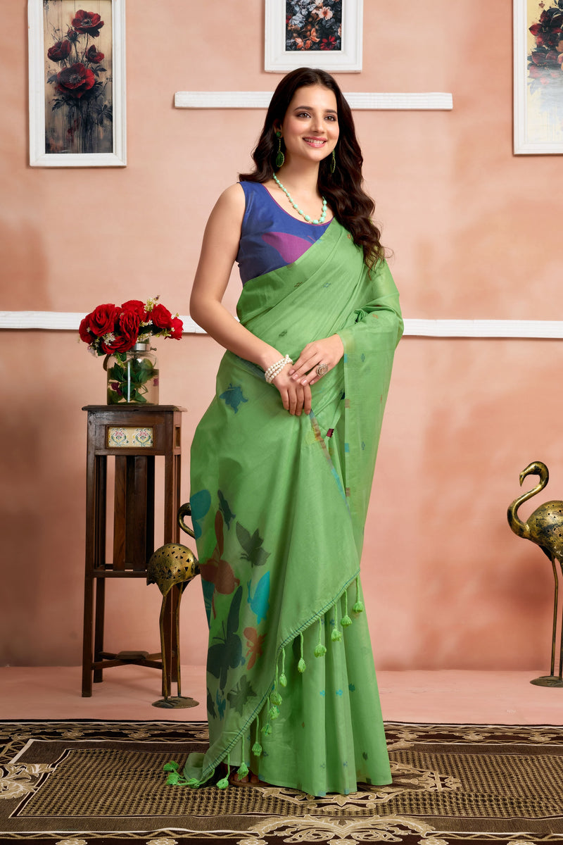 Pure Mul Cotton Handloom Saree with Butterfly Weave