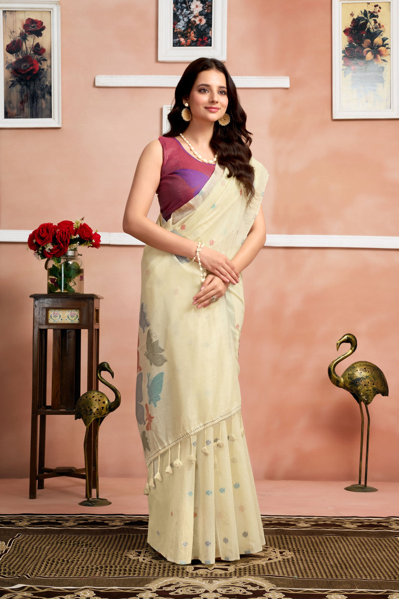 Pure Mul Cotton Handloom Saree with Butterfly Weave
