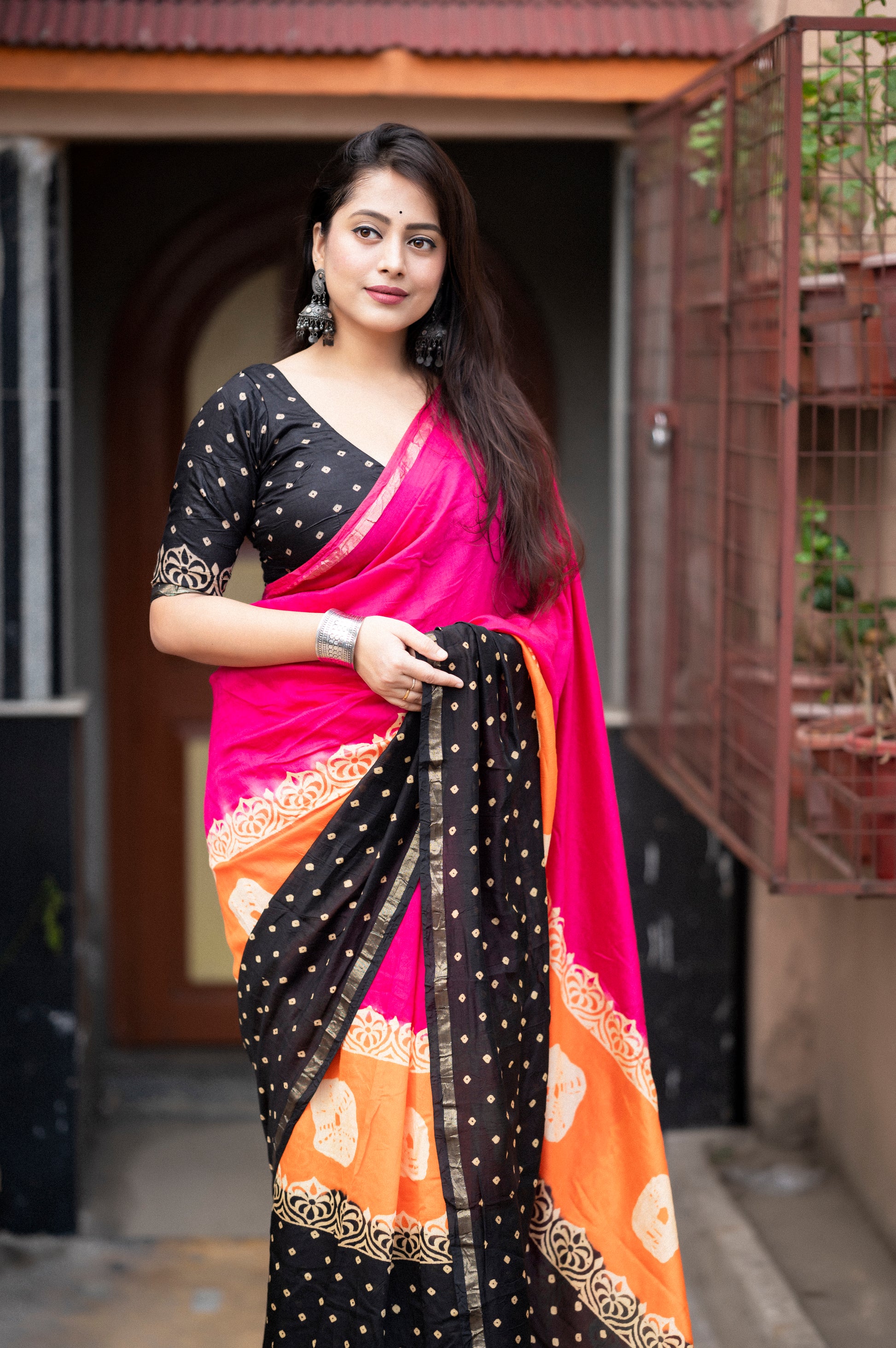 Magic Rangoli Chanderi Cotton Saree with Zari Pattu Border & Bandhani Prints