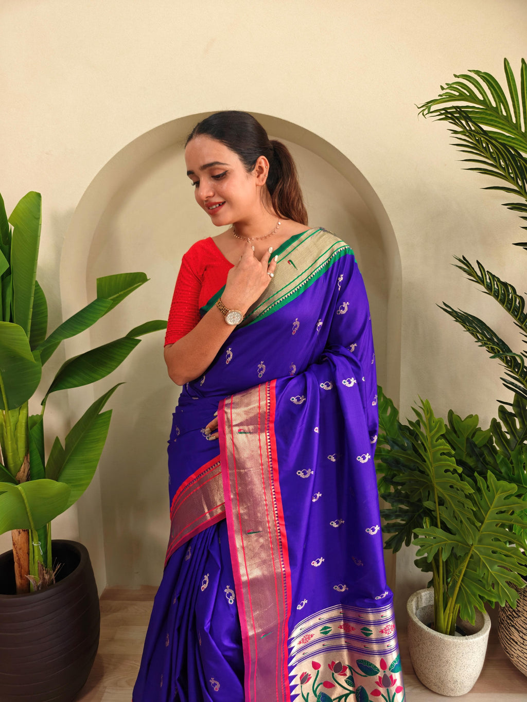 Pichwai x Paithani Silk Saree with Ganga Jamuna Border