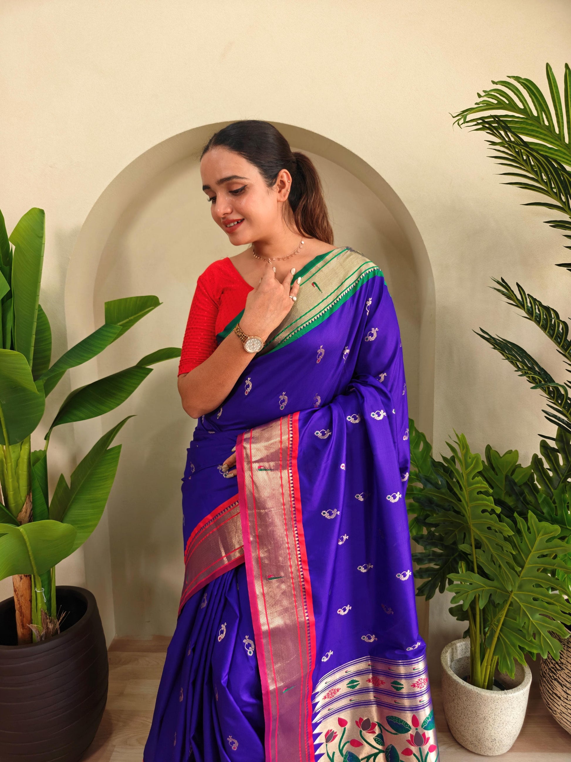 Pichwai x Paithani Silk Saree with Ganga Jamuna Border
