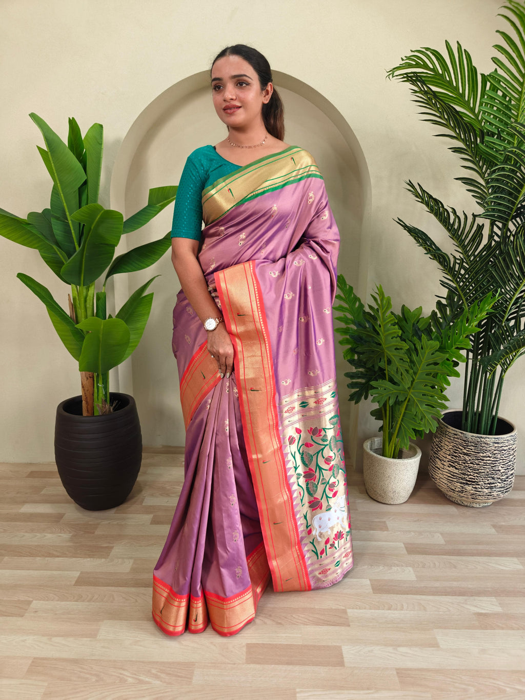 Pichwai x Paithani Silk Saree with Ganga Jamuna Border