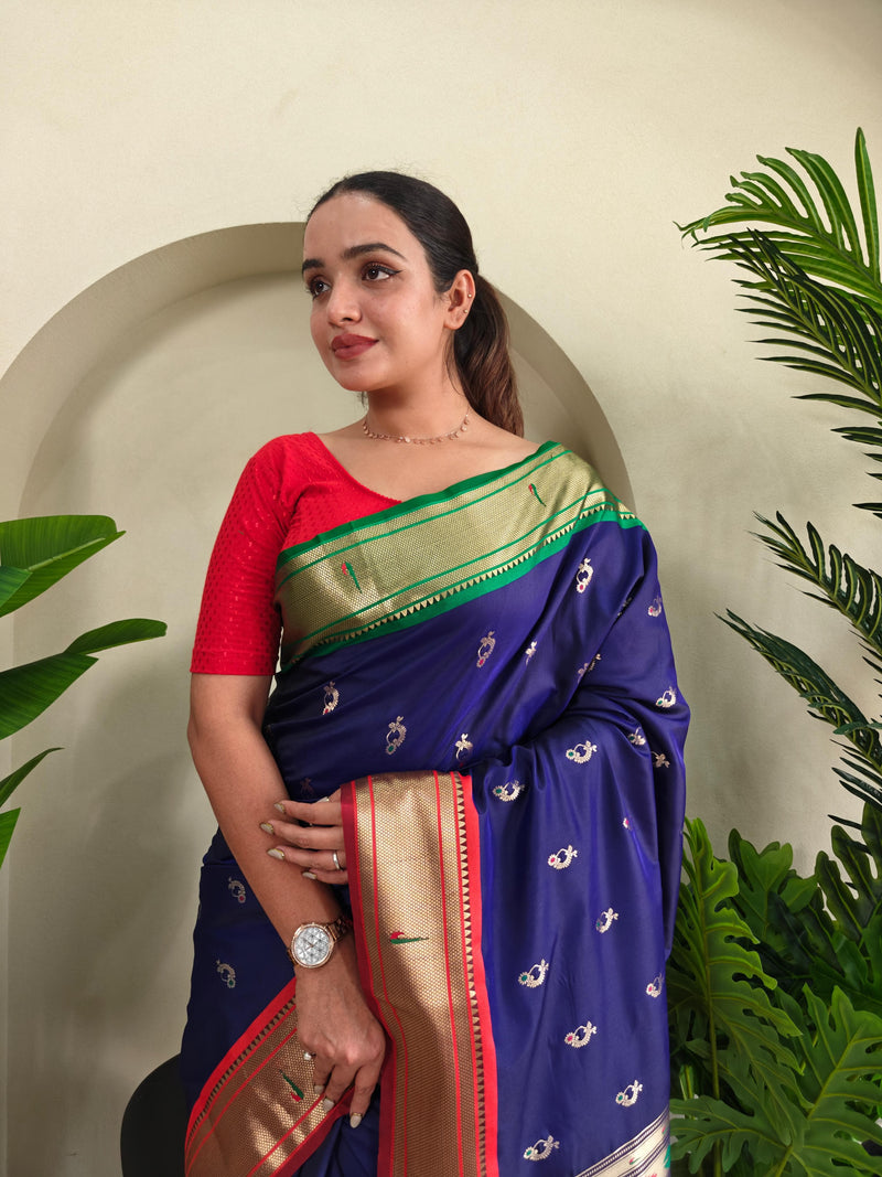 Pichwai x Paithani Silk Saree with Ganga Jamuna Border
