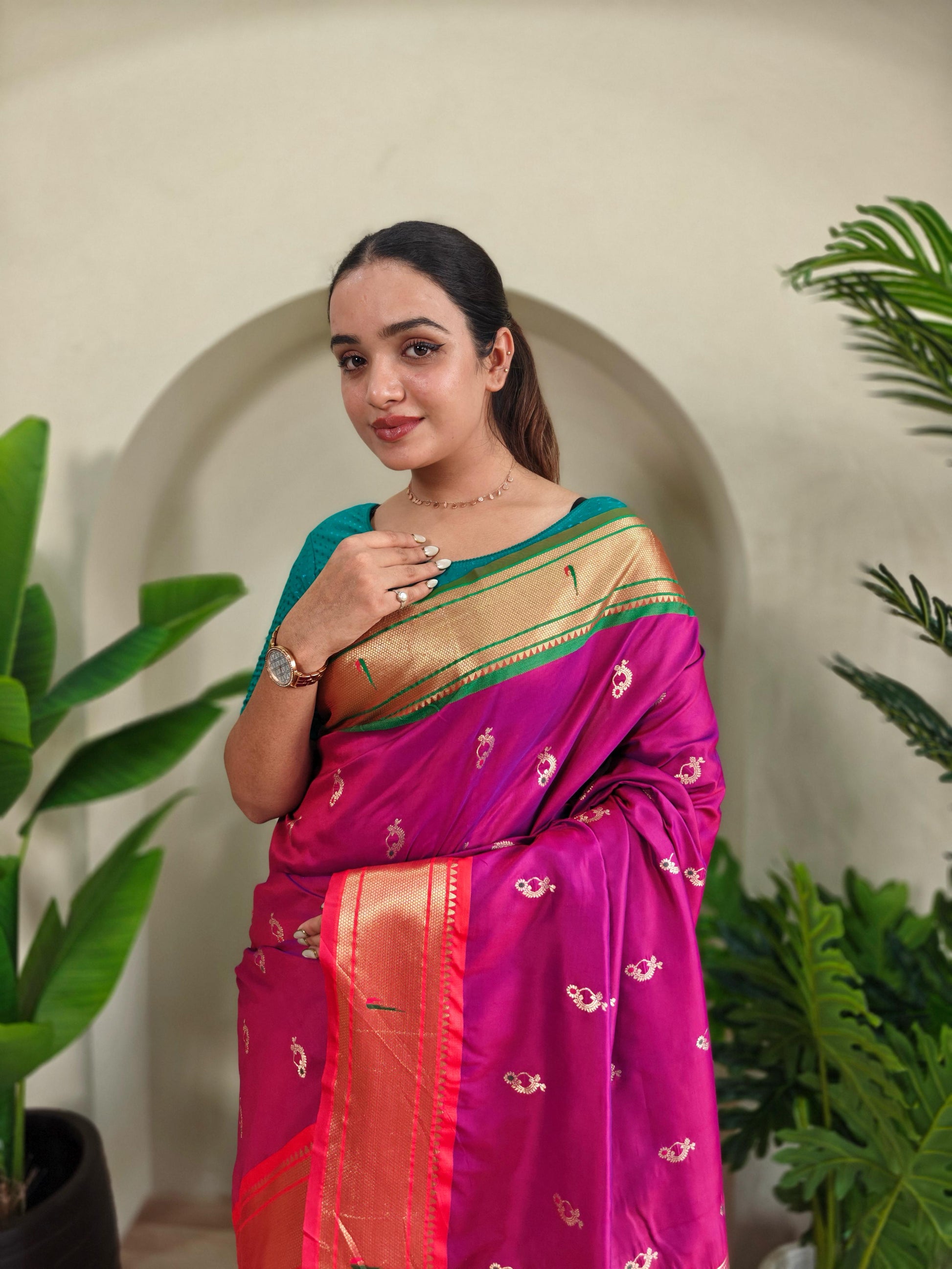 Pichwai x Paithani Silk Saree with Ganga Jamuna Border