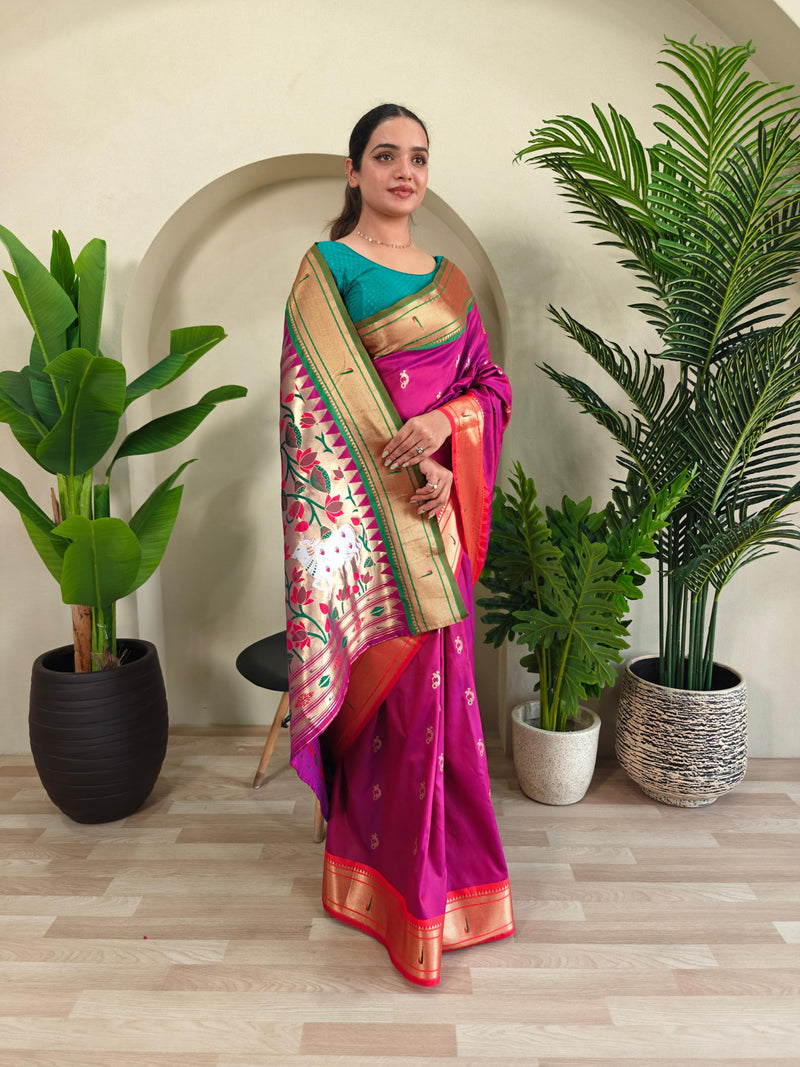 Pichwai x Paithani Silk Saree with Ganga Jamuna Border